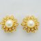 Chanel Pearl Stone Flower Earrings Ladies 97P Gold Fake Rhinestone, Set of 2 2