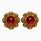 Chanel Colored Stone Flower Motif Earrings Gold Red Plated Resin Women's, Set of 2 1