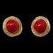 Chanel Earrings Red Gold Color Stone Metal Combination Here Mark Vintage Vintage, Set of 2 1