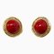 Chanel Earrings Red Gold Color Stone Metal Combination Here Mark Vintage Vintage, Set of 2 1
