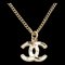 CHANEL Necklace Pendant Coco Mark CC Rhinestone Gold 1