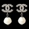 Chanel Earrings Cc Motif Here Mark Swing Pearl Silver White, Set of 2 1