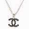 CHANEL Necklace Pendant Coco Mark CC Double-Sided Rhinestone Black Silver 1