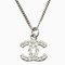 CHANEL Necklace Pendant Coco Mark CC Rhinestone Silver White 1