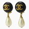 Chanel Earrings Coco Mark 96A Black Gold Fake Pearl Swing Plated Accessories Women's Black, Set of 2 1