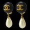 Chanel Earrings Coco Mark 96A Black Gold Fake Pearl Swing Plated Accessories Women's Black, Set of 2 1
