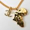 CHANEL Necklace Pendant Chain Women's Men's African Motif Coco Mark CC Rhinestone Gold 5