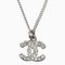 CHANEL Necklace Pendant Coco Mark CC Rhinestone Silver White, Image 1