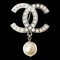 CHANEL brooch pin here mark rhinestone pearl silver, Image 1