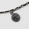 CHANEL Necklace Charm Here Mark Camellia Clover Coin Chain Leather 96P VINTAGE Silver Black Women's 6