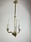 Lampadario Mid-Century a tre luci in ottone e vetro opalino nello stile di Stilnovo, anni '50, Immagine 2