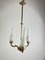 Lámpara de araña Mid-Century de latón y vidrio opalino con tres luces al estilo de Stilnovo, años 50, Imagen 2