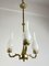 Lampadario Mid-Century a tre luci in ottone e vetro opalino nello stile di Stilnovo, anni '50, Immagine 1