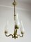 Lámpara de araña Mid-Century de latón y vidrio opalino con tres luces al estilo de Stilnovo, años 50, Imagen 1
