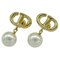 Christian Dior Earrings Women's Brand Metal Resin Pearl Cd Navy Gold White Logo For Both Ears, Set of 2, Image 4