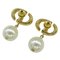 Christian Dior Earrings Women's Brand Metal Resin Pearl Cd Navy Gold White Logo For Both Ears, Set of 2 6