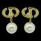 Christian Dior Earrings Women's Brand Metal Resin Pearl Cd Navy Gold White Logo For Both Ears, Set of 2 1