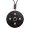 HERMES Medor Collie de Cyan Necklace Wood Leather Black Brown Gold Metal Fittings Round Pendant 2