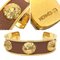 HERMES Leather Bracelet Bangle Cuff x Brass Seashell Shell Motif Gold Brown 3