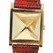 HERMES Medor Gold Plated x Leather 〇W Quartz Analog Display Women's White Dial Watch 2