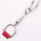 HERMES Equestre PM Necklace Metal Leather Silver Pink Chain Pendant, Image 4
