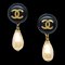 Chanel 1994 Black Cc Button & Faux Teardrop Pearl Dangle Earrings 28766, Set of 2 1