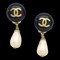 Black and Faux Teardrop Pearl Dangle Earrings from Chanel, 1995, Set of 2 1