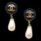 Chanel 1995 Black Cc Button & Faux Teardrop Pearl Dangle Earrings 97503, Set of 2 1