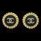 Chanel Button Earrings Gold Clip-On Black 95P 122628, Set of 2 1