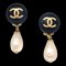 Chanel 1996 Boucles d'Oreilles Pendantes 27201 Bouton Cc Noir & Perle Fausse Larme, Set de 2 1