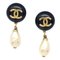 Black & Faux Teardrop Pearl Dangle Earrings from Chanel, Set of 2 1