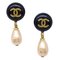 Black & Faux Teardrop Pearl Dangle Earrings from Chanel, Set of 2, Image 1