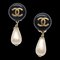 Chanel Artificial Pearl Dangle Earrings Clip-On Black 95P 29891, Set of 2, Image 1