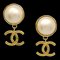 Chanel Artificial Pearl Dangle Earrings Clip-On Gold White 94A 19882, Set of 2 1