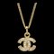 CHANEL CC Chain Pendant Necklace Gold Rhinestone 3311 132323, Image 1