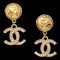 Chanel Cc Rhinestone Dangle Earrings Clip-On Gold 131581, Set of 2 1