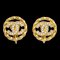 Chanel Gold Button Earrings Clip-On Rhinestone 2137 123224, Set of 2 1