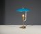 Lámpara de mesa italiana de latón con pantalla lacada en azul, años 50, Imagen 8
