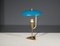 Lámpara de mesa italiana de latón con pantalla lacada en azul, años 50, Imagen 9
