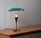 Lampada da tavolo in ottone con paralume laccato blu, Italia, anni '50, Immagine 2