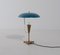 Lámpara de mesa italiana de latón con pantalla lacada en azul, años 50, Imagen 6