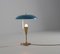Lampada da tavolo in ottone con paralume laccato blu, Italia, anni '50, Immagine 3