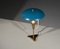 Lámpara de mesa italiana de latón con pantalla lacada en azul, años 50, Imagen 10