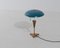 Lampada da tavolo in ottone con paralume laccato blu, Italia, anni '50, Immagine 5