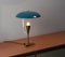 Lámpara de mesa italiana de latón con pantalla lacada en azul, años 50, Imagen 1