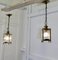 Vintage Small French Brass and Glass Hall Lantern Lights, 1920s, Set of 2 6