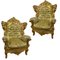 Sillas Dépoque barrocas de madera tallada y tapizada en dorado, Juego de 2, Imagen 1