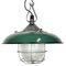 Industrial Green Enamel Factory Cage Pendant Lamp in Cast Iron, 1960s, Image 1