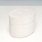 Beige Oval Vanity Fabric Stool with Wheels 2