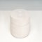 Beige Oval Vanity Fabric Stool with Wheels 3